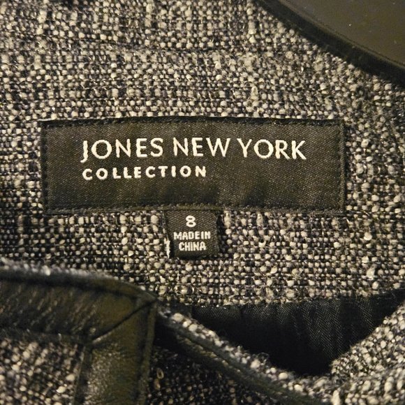 Jones New York Leather Trim Snap Wool Blend Tweed Career Blazer Jacket Size 8 - Picture 3 of 10